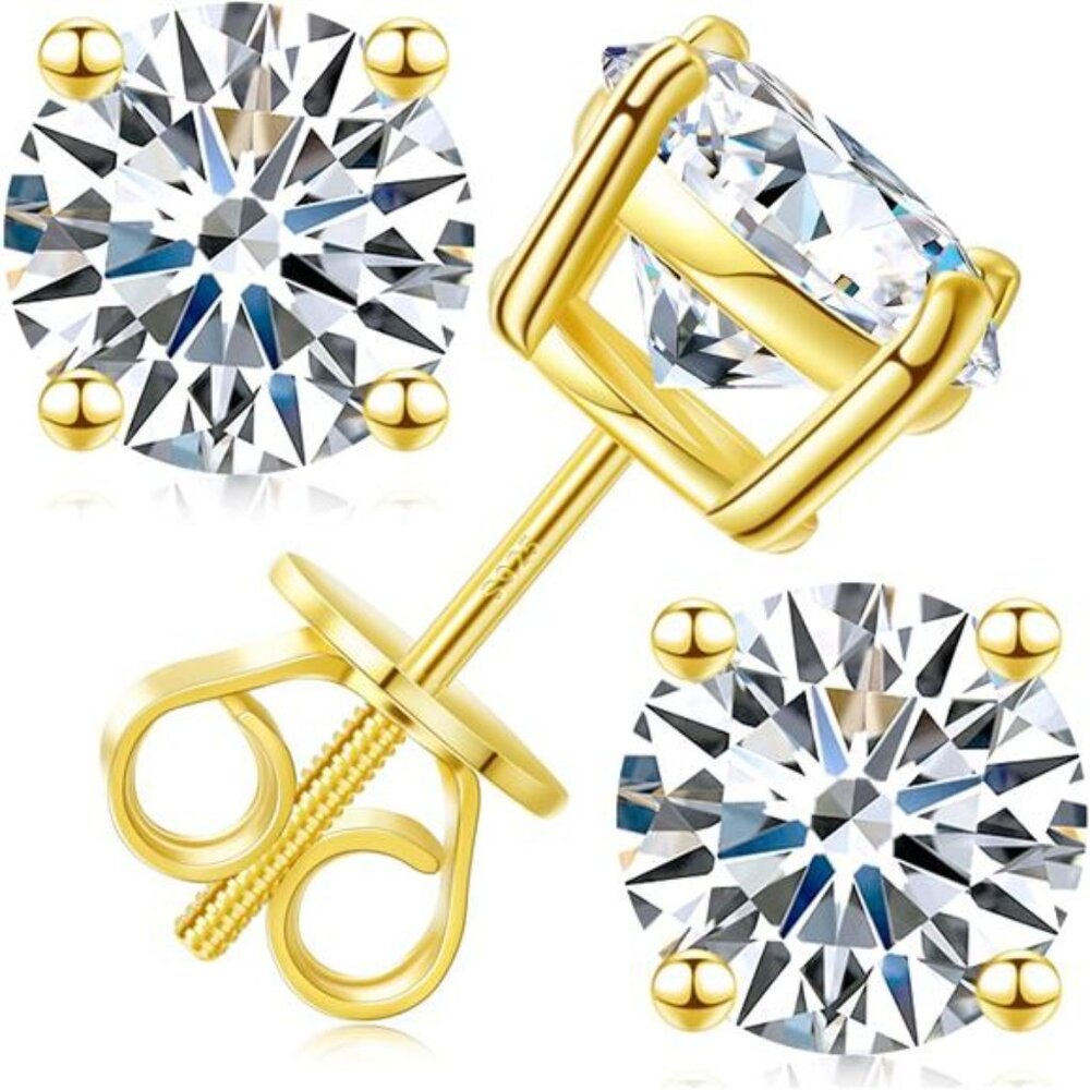 Moissanite Stud Earrings Screw Back 3-10mm 0.2ct-8.0ct 18K White Yellow RoseGold